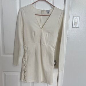 Tobi Ivory Lace-Up Long Sleeve Dress